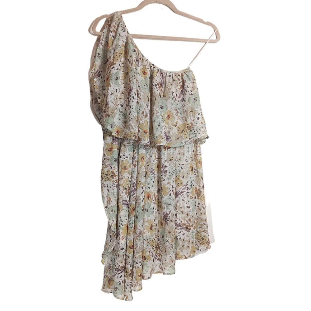 River Island Floral Chiffon Mini Dress Womens 10 Draped One Shoulder Ruffle Boho